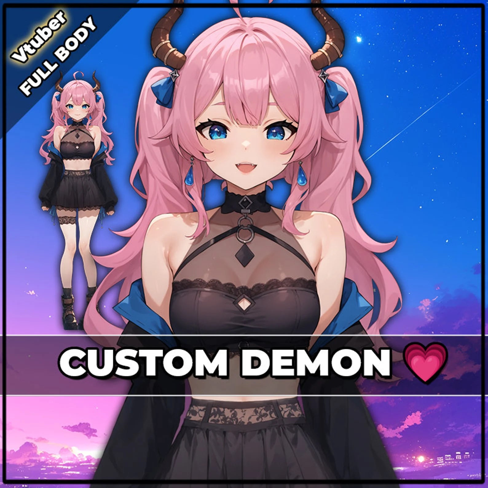 Customizable Pink Demon Girl Vtuber Model, Fully Rigged (Vtuber Station)